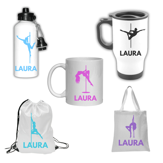Collection of personalized ole fitness themed merchandise with 'Laura' branding on various items.
