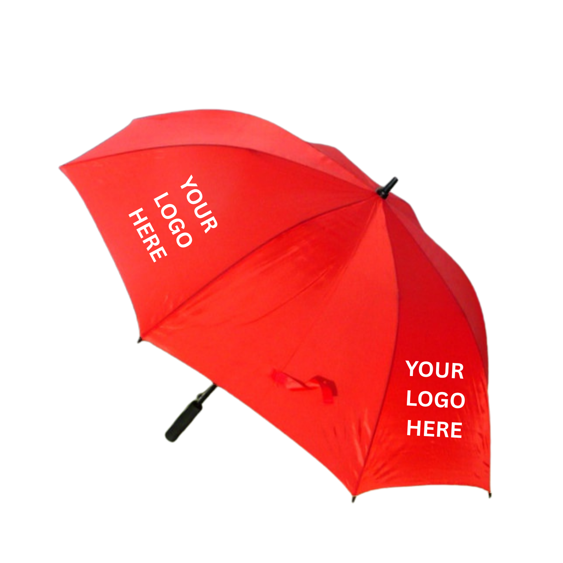 Red umbrella with 'your text here' text on a white background