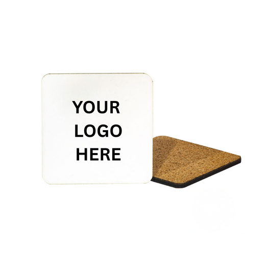 Square coaster with customizable logo area on a white background