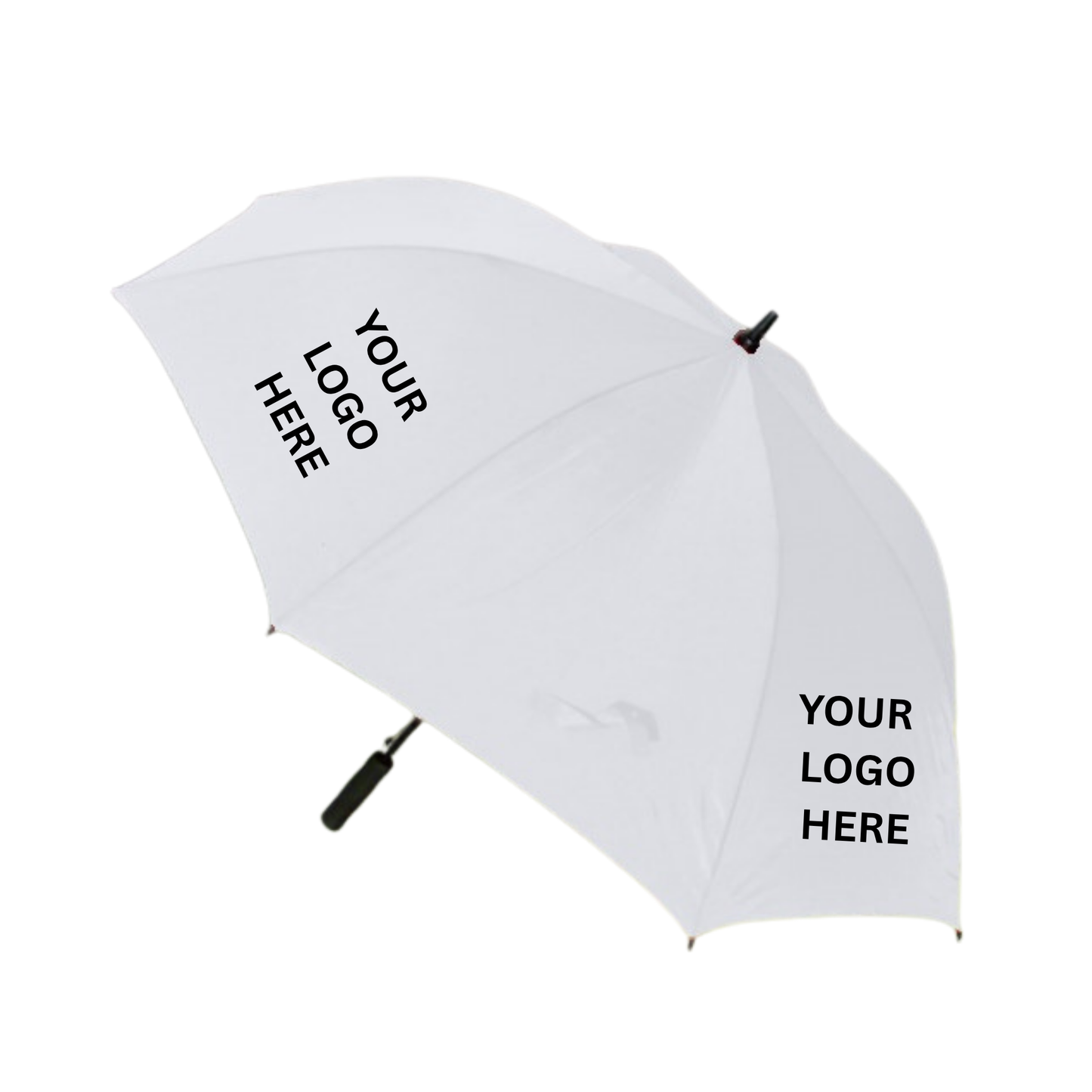White umbrella with 'your text here' text on a white background