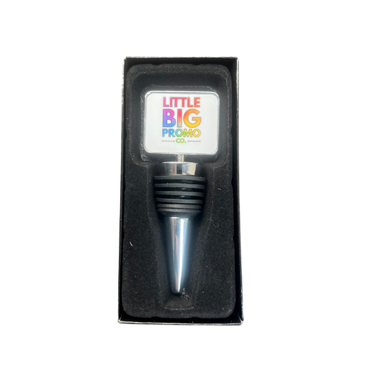 Custom wine stopper with customer logo in black gift box – promotional gift item