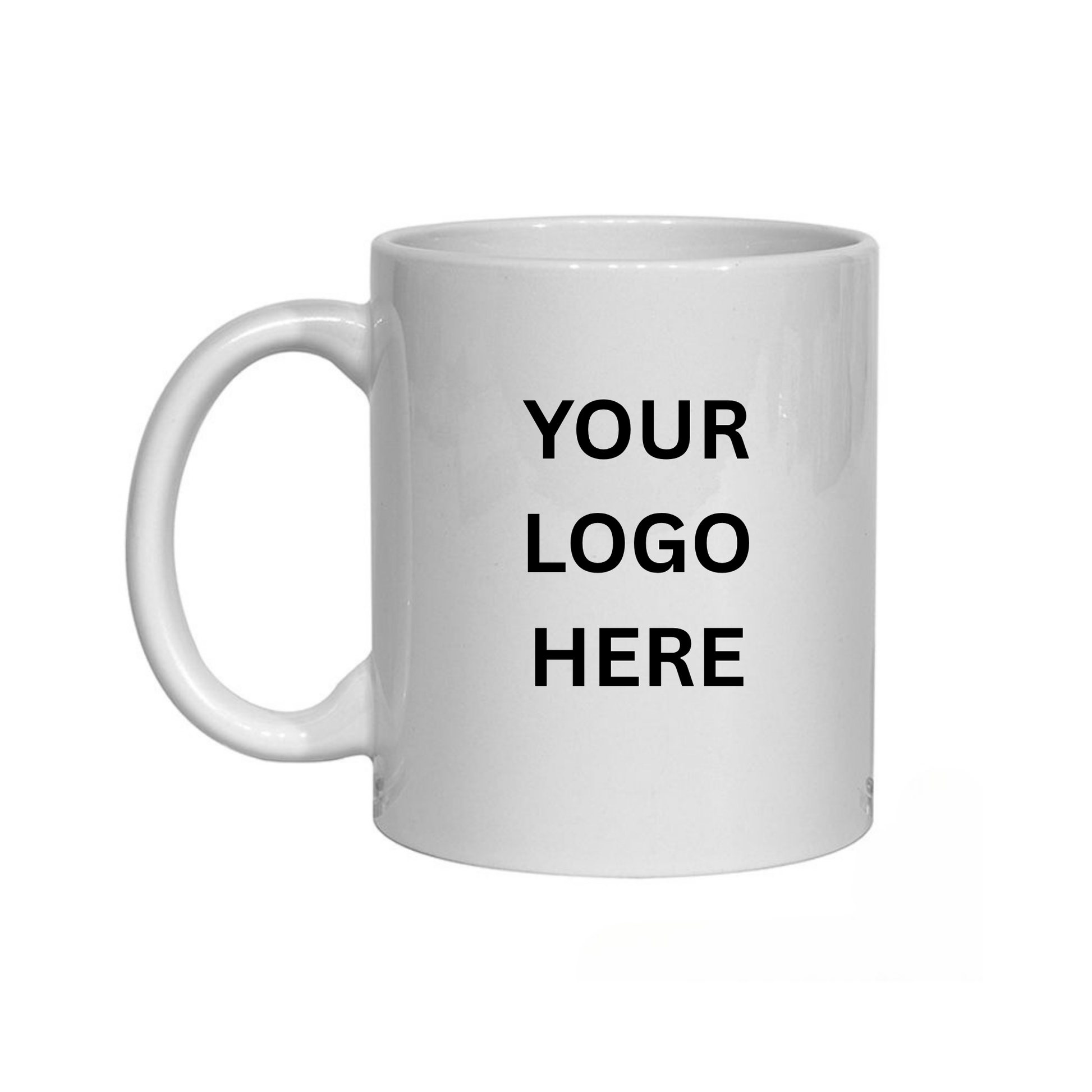 White mug with 'YOUR LOGO HERE' text on a white background