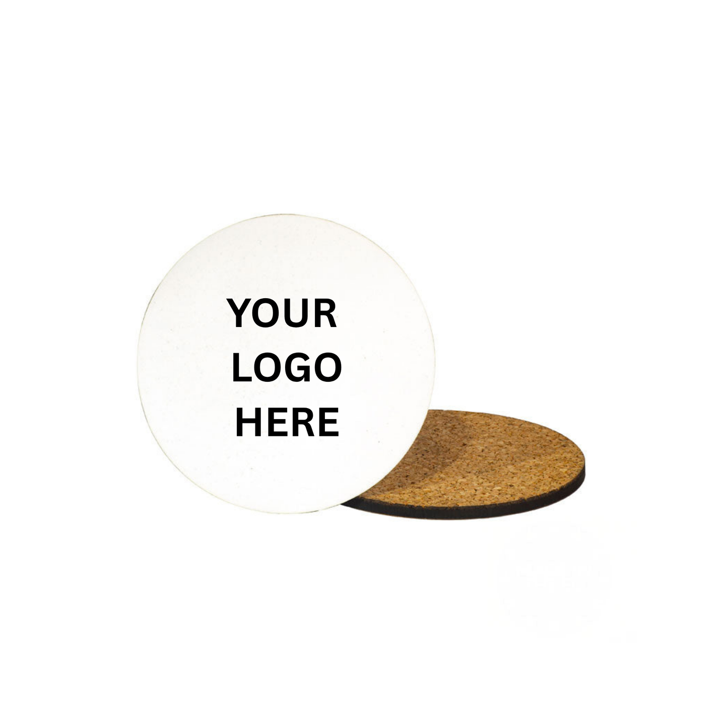Round coaster with customizable logo area on a white background